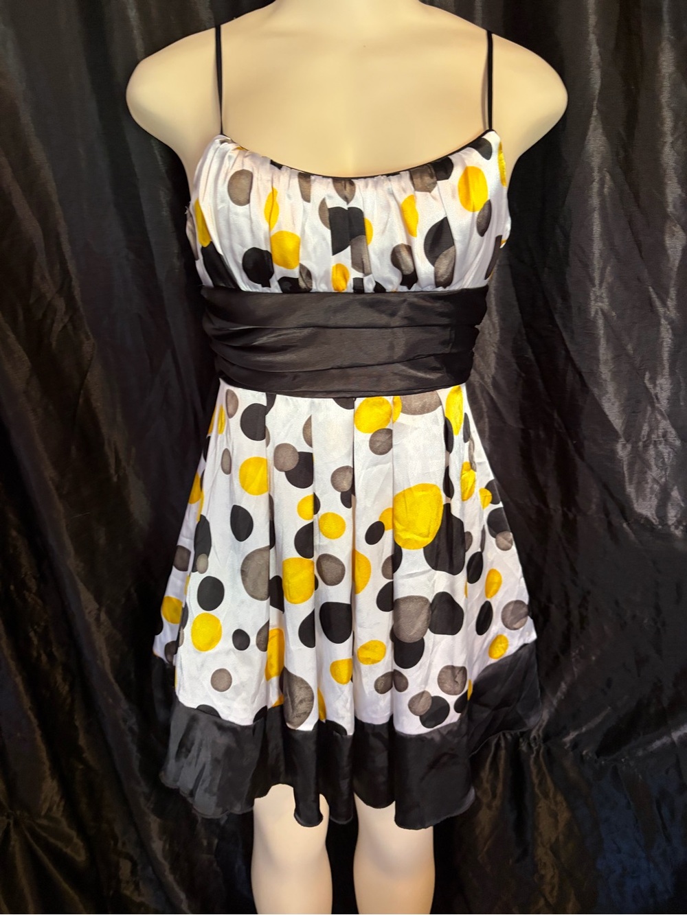 Trixxi sleeveless A-line dress white yellow black polka dot Y2k Vintage Sz 3
